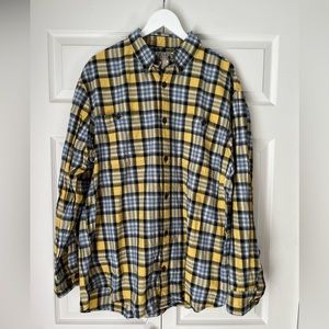 Duluth Trading Company Flannel Button up Blue & yellow.  Size Large